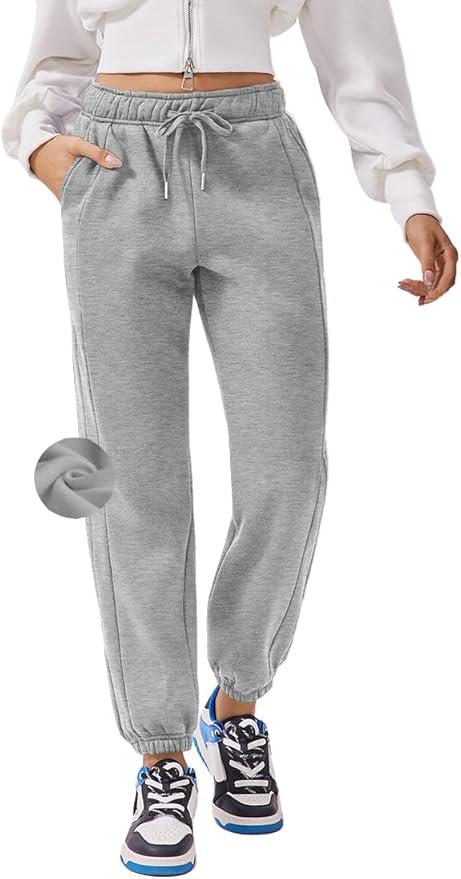 PINSPARK Womens Fleece Sweatpants Cinch Bottom Winter Sweat Pants High Waisted Joggers Pants with Pockets,  M