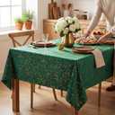 Horaldaily Green Tablecloth 60x120 Inch Rectangular, Solid Rectangle Table Cloth with Golden Sequin, Thanksgiving Christmas Table Cover for Wedding, Party, Banquet, and Events