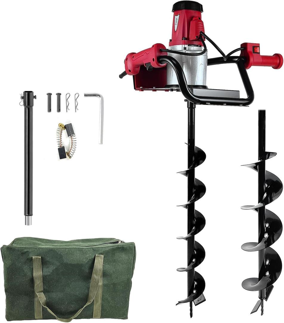 JKCHENPRO 1500W Electric Post Hole Digger - 6" & 4" Earth Auger with Reverse Function, Carry Bag & Durable Auger Bit for Fencing, Gardening