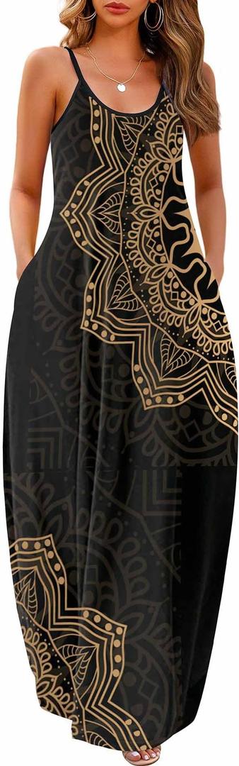 Womens Maxi Dress 2026 Casual Strap Plus Size Loose Plain Long Office Summer Beach Travel Dresses, L