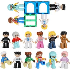 Large Magnetic People Figures for Kids, 3 Inches Magnetic Play People Compatible with Lego, 12 Pieces Magnet Toys for Kids Ages 3 4 5 6+, STEM Learning Toys Magnet Tiles Expansion