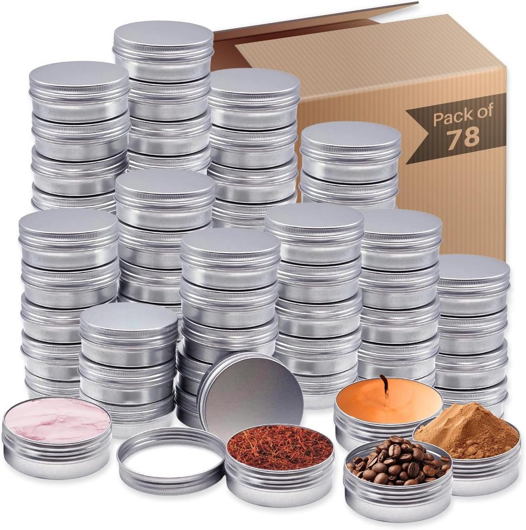 78 Pcs 2 oz Metal Tins With Lids, Salve Tins With Lids, Aluminum 2 oz Tin With Lid for Salve, Lotion Bars, Balms, Spices or Beard Balm