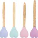 Hemoton 12Pcs Heart Shaped Silicone Spatula Set with Wooden Handles Non-Stick Cooking and Baking Utensils for Mixing Stirring and Serving in Kitchen