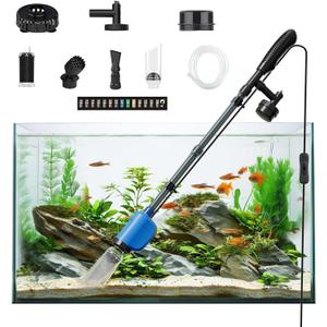 6-in-1 Electric Aquarium Gravel Cleaner  530GPH Powerful Fish Tank Vacuum with Sand Washer, Water Changer & Debris Remover, Quiet 32W Pump, Adjustable Telescopic Pole (Blue) (Blue)