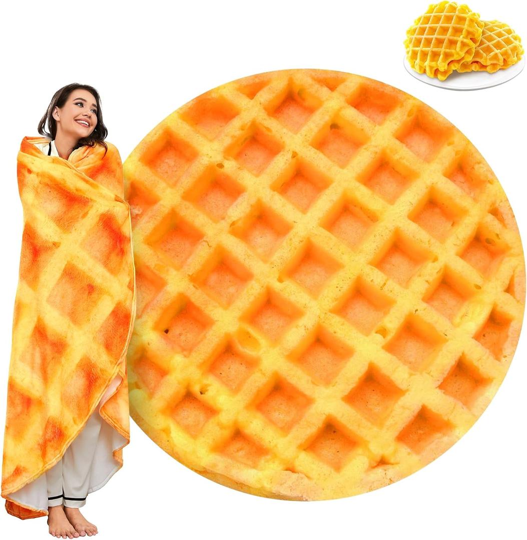 Waffles Blanket, Tortilla Blanket for Adults and Kids, Funny Food Throw Blanket, Novelty Gifts for Everyone, Soft Throw Blanket for Bed Couch or Travel - 71 inch Waffle  
