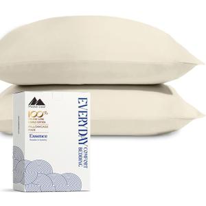 Mayfair Linen 100% Organic Cotton Percale Pillow Cases Queen/Standard Size Set of 2 - Percale Pillowcovers Standard/Queen (Ivory), Soft Cooling Pillow Case for Sleeping, Cotton Pillowcases