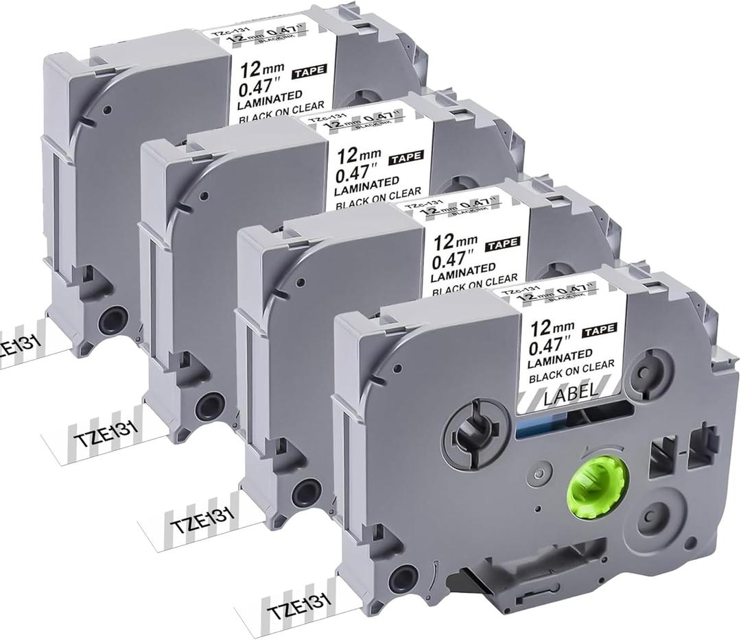 TZe-131 12mm 0.47 Laminated Clear Label Tape Compatible for Brother Label Maker Tape 12mm 0.47 Clear for Ptouch PTH110 PTD210 (1/2 inch x 26.2 ft), Black on Clear, Pack of 4  TZe-131 12mm 0.47 Laminated Clear Label Tape Compatible for Brother Label Maker Tape 12mm 0.47 Clear for Ptouch PTH110 PTD210 (1/2 inch x 26.2 ft), Black on Clear, Pack of 4