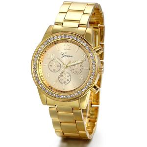JewelryWe Luxury Mens Women's Gold Dress Watch Stainless Steel Bling Rhinestones Quartz Wristwatches