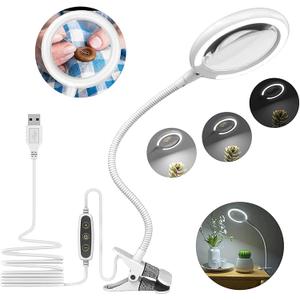 Magnifying Glass with Light and Stand, 3X Magnifier with Clam, Desk Magnifying Lamp for Crafting, Reading, Sewing, Hobbies, Close Work