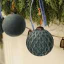 6Pcs Large Velvet Christmas Ball Ornaments 4" Dusty Blue Flocked Ornaments Set for Christmas Tree with 10Pcs Velvet Bows Shatterproof Xmas Hanging Decorations for Home Office Holiday Dcor