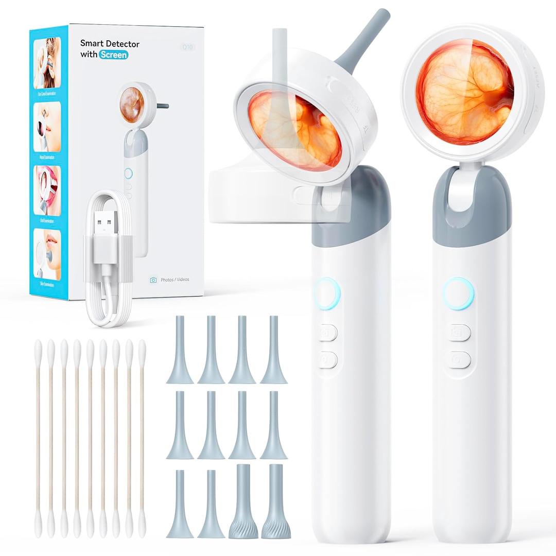 Qimic Otoscope Ear Camera with 1.38'' Screen, 1080P Ear Scope with 4 LEDs, 12 Silicone Specula Tips, Support Photo and Video, PC View, Ideal Pocket Otoscope for Adults, Kids and Pets