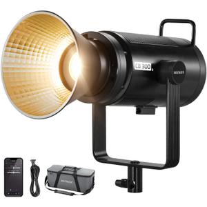 NEEWER CB300B 320W LED Video Light with 2.4G/APP Remote Control, All Metal Bi Color COB Continuous Output Lighting with Bowens Mount 150000lux/1m 2700K-6500K CRI/TLCI97+ 12 Effects for Video Recording