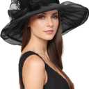 Zando Kentucky Hats Derby for Women 2025 Elegant Tea Party Hats Organza Victorian Church Wedding Fascinator Hat (One Size)(Black)