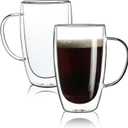 Aurzen 2 Pack Double Walled Glass Coffee Mugs with Handles, Large Insulated Layer Coffee Cups, 15oz Clear Borosilicate Mugs, Perfect for Cappuccino, Tea, Microwave Safe