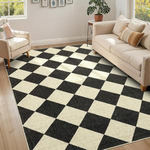 GarveeHome 5x7 Modern Checkered Area Rug, Geometric Farmhouse Washable Rugs for Living Room Bedroom, Soft Low Pile Non Slip Diamond Floor Mat Plaid Print Throw Rug Indoor Carpet Dining Room Playroom (Dark/Coffee)