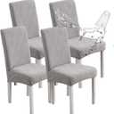 Waterproof Dining Chair Covers, Chair Covers for Dining Room, Stretch Parsons Chair Slipcover, Removable, Washable for Dining Room Kitchen Chair Protector Cover (Set of 4, Leaf-light Gray)