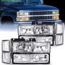 Nilight Headlight Assembly Compatible with 1994 1995 1996 1997 1998 Chevy Silverado Tahoe Suburban C10 C/K 1500 2500 3500 Replacement Headlamp Chrome Housing Clear Reflector