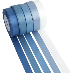 Dusty Blue Satin Ribbon, 1/2 Inch x 50 Yards, 5-Roll Assortment, Thin Double Face Satin for Gift Wrapping, Wedding Invitations, Bouquet Tying, Bows, DIY Crafts
