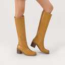 Knee High Boots Women Square Toe Chunky Block Long Boots Low Heel Tall Boots (8, Banana)