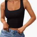 REORIA Womens Basic Square Neck Ribbed Tank Tops Workout Crop Tops 2025 Summer Sleeveless Slim Fit Shirts,L