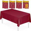 XSEINO 8 Pack 54" x 108" Premium Wine Red Plastic Table Cloth,Disposable Rectangle Tablecloths Waterproof Table Cover for Birthday Wedding Anniversary Graduation Party Decorations Supplies