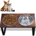 Elevated Dog Food and Water Bowl Set, Large Dog Bowl with Stand, Rustic Wooden Raised Feeder with Stainless Steel Bowls, Tilted Design for Medium and Large Dogs (Black)