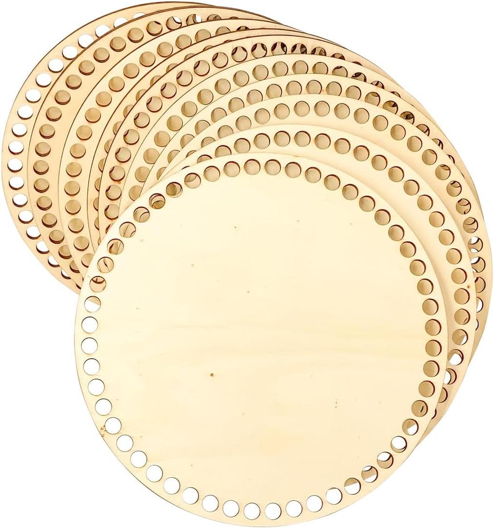 8 Inch 10 Pack Basket Bottom for Crochet Unfinished Wood Round Weaving Knitting Base for Crafts