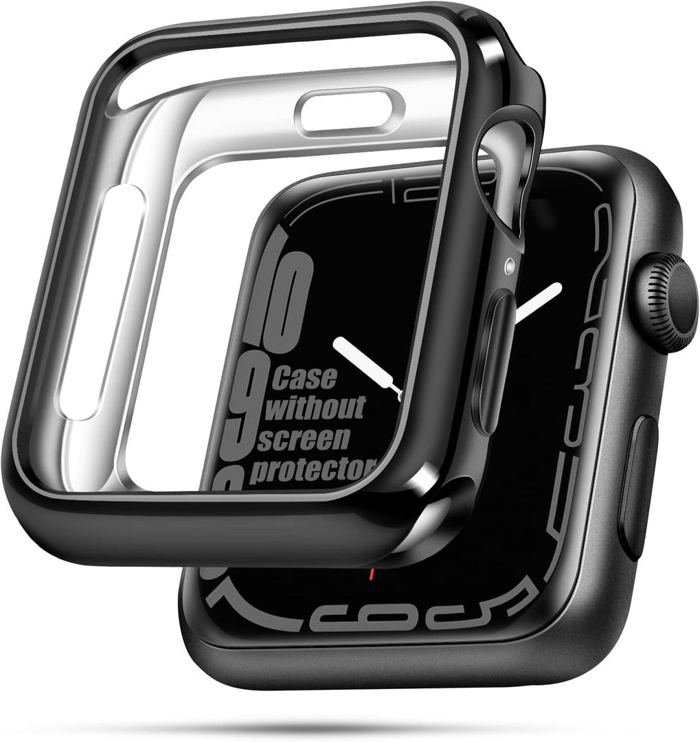 7 x top4cus 41mm Cover Environmental Soft Flexible TPU Anti-Scratch Lightweight Protective Case Compatible with Apple Watch Series 8/7/6/SE/5/4/3/2/1 - Black