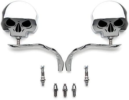 SMT-MOTO Skull Flame Chrome Motorcycle Side Mirrors, Adjustable, Compatible With Harley Dyna Softail Sportster Bobber Chopper