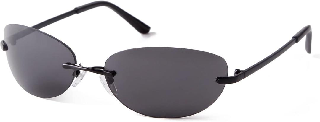 JUDOO Y2K Oval Sunglasses for Men Women 90s Vintage Rectangle Cool Glasses (Black)
