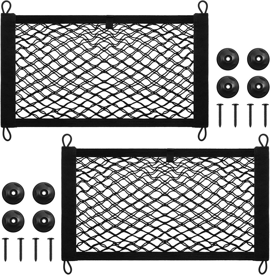 Frienda 2 Pieces Stretchable Small Cargo Net Pocket Storage Mesh Net Elastic Automotive Storage Pouch with 8 Pieces Mounting Screws and Hooks for Truck Car SUV Boats(17.7 x 9.8 Inches)