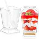 Qeirudu 50 Pack 5 oz Dessert Cups with Lids and Spoons - Plastic Pudding Cup Small Parfait Shooter Glasses for Pastry Cheesecake Mousse Jello