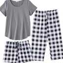 Ekouaer 1 PCS Capri Pajamas for Women Sleeve Pajama Floral Pj Soft Sleepwear with Pockets XL