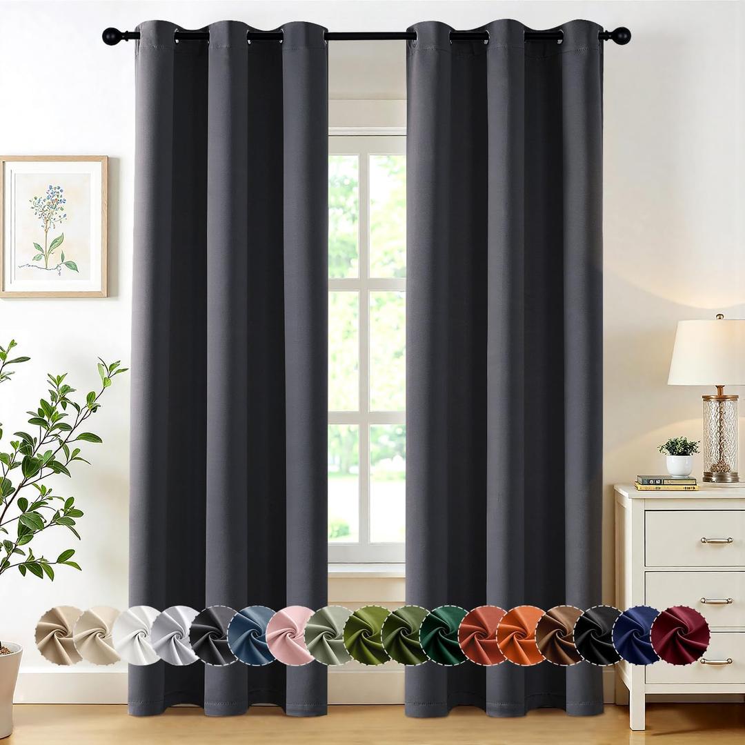 MIULEE Dark Grey Blackout Curtains for Bedroom Living Room 84 Inches Long 2 Panels, Thermal Insulated Room Darkening Drapes Solid Grommet Noise Reduction Light Blocking Window Treatments 40x84 Inch