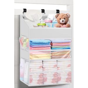 Hanging Diaper Caddy Organizer Crib OrganizerSpacious Baby Girl/Boy Nursery Organizer for Changing Table, Playpen/Wall- Hold 90+ Diaper (White)