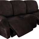 Leather Look Recliner Couch Cover 8-Piece Recliner Sofa Slipcovers 3 Seater for Reclining Couches Furniture Protector Spandex Fabric Washable (Recliner Sofa, Chocolate)