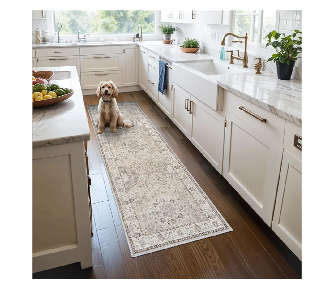 2x6 Hallway Washable Runner Rug : Vintage Soft Kitchen Laundry Runner with Non Slip Backing Farmhouse Entryway Living Room Floor Mat Stain Resistant Carpet for Bedroom Bathroom Distressed Beside Rug