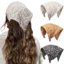 HAIMEIKANG Floral Hair Scarf Headbands for Women Boho Bandanas for Women Triangle Kerchief Solid Color Hair Bands Vintage Head Scarf (Beige+Yellow+Black)