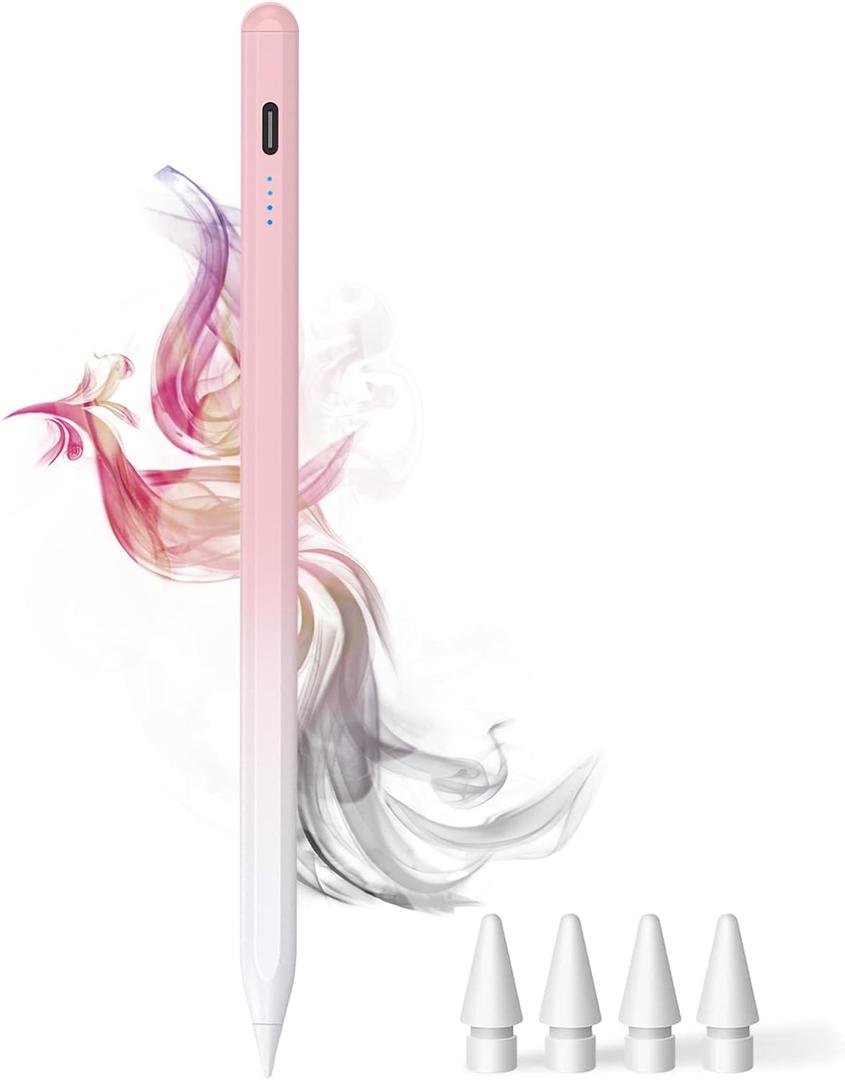 Stylus Pen for iPad - Type-c Charging Pencil for ipad Palm Rejection Active Pen Compatible with (2018-2025) Apple iPad 6/7/8/9/10/11(A16), Air 3/4/5/M2/M3, Mini 5/6, Pro 11"/12.9"/M4 (Gradient Pink)