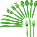 Sveikie 240 Pcs Disposable Heavy-Duty Plastic Cutlery Set, Including Green Party Forks, Knives And Spoons 80 Pieces Each, Suitable For Parties, Weddings, Birthdays, Home Offices, Takeout(Green)