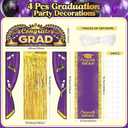 Purple Gold Graduation Party Decorations Purple Gold Graduation Prom Decorations Congrats Grad Porch Banner Carpet Runner Fringe Curtain Backdrop for Class of 2026 High School College Scholar Ceremony