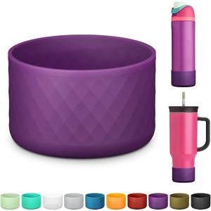 Silicone Boot for Owala Water Bottle 24 oz 32 oz 40 oz, Anti-Slip Protective Sleeve for FreeSip/Twist/Flip Stainless Steel Water Bottles Accessories (dark purple)