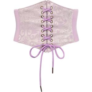 SCARLET DARKNESS Corset Belts for Women Lace-up Tied Waspie Waist Belt Renaissance Corset (XX-Large, Purple Floral)