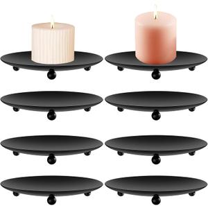 8 PCS Iron Plate Candle Holder,Candle Stand for LED & Wax Candles,Black Candle Holders Iron Plate,4" Decorative Pillar Candle Plate for Incense Cones Spa Weddings