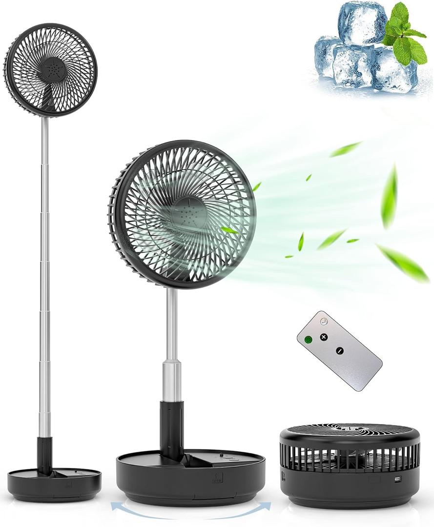 Primevolve Portable Oscillating Standing Fan,Rechargeable Battery Operated USB Floor Table Desk Fan with Remote, Bedroom Camping Travel Fans Black 7.7"