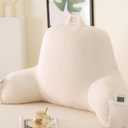 Aesthetic Reading Pillow for Bed,Soft Faux Fur Husband Pillow with Arms for Gaming & Lounging,Oeko-TEX Certified Plush Backrest Pillow for Girls Room(17",White)