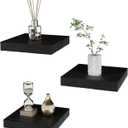 Small Floating Shelves for Wall - 6 Inch Mini Square Black Shelves for Bedroom, Living Room, Bathroom, Kitchen, Office Decor Set of 3