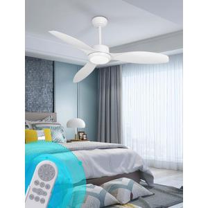48 inch Ceiling Fans with Lights,White Ceiling Fan with Light and Remote,3 Color Light,6 Speed,DC Motor,for Bedroom/Outdoor/Patios,White