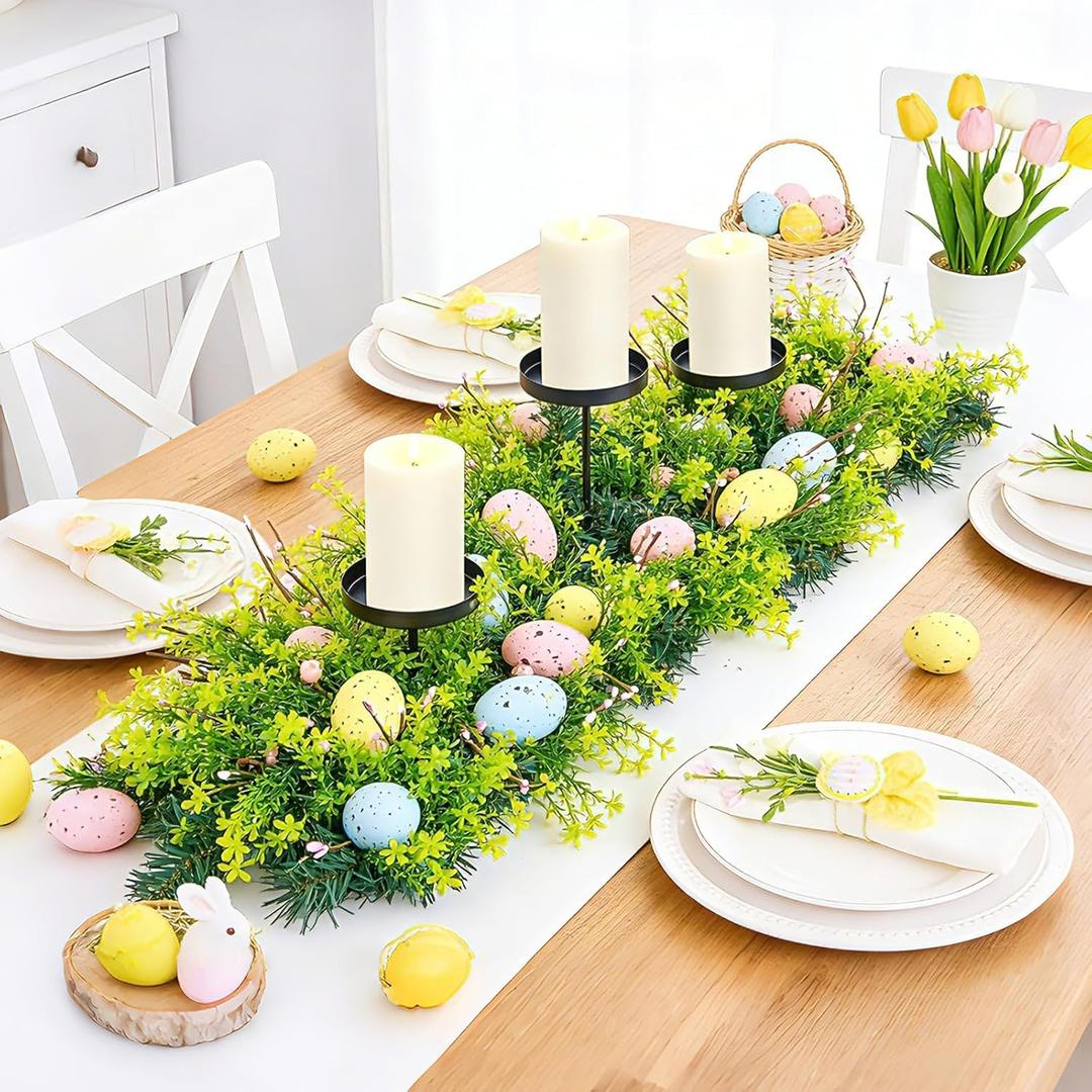 27.56" Easter Egg Candle Holder Centerpiece, Spring Table Decor with Metal Candle Cups Large Foldable Easter Candle Holder for Dining Table Mantel Fireplace, Holiday Home Party Display Decor