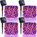 4 Pack Halloween Solar Fairy Lights 131.2Ft 400 LEDs Outdoor Twinkle Lights with 8 Modes, Waterproof Silver Wire String Lights for Garden Patio Party Decorations (Orange Purple)